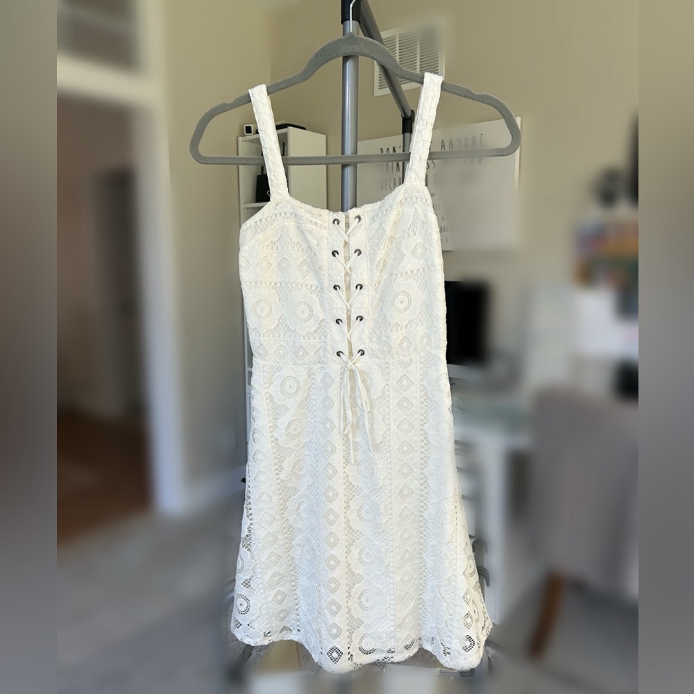 white tie up lace mini dress aeropostale